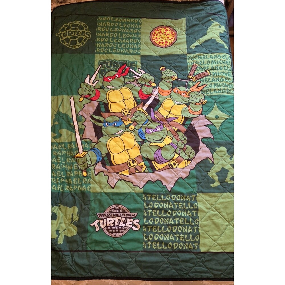 Nickelodeon Teenage Mutant Ninja Turtles Reversible Quilted Blanket 48x52 EUC